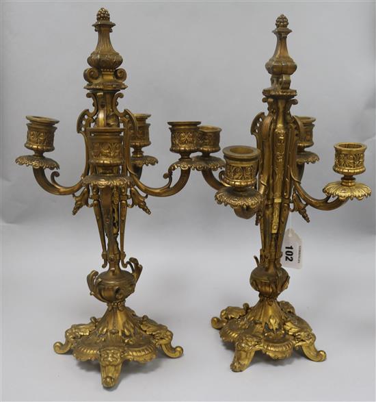 A pair of 19th century French ormolu four light candelabra, 15.5in.